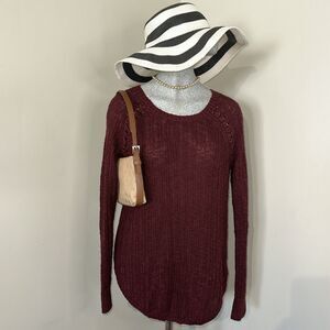 Pink Republic Sweater Women’s M Open Knit Stitch Tunic Burgundy Long Sleeve Top